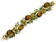 Green Cabochons Striped Bracelet 5 Link
