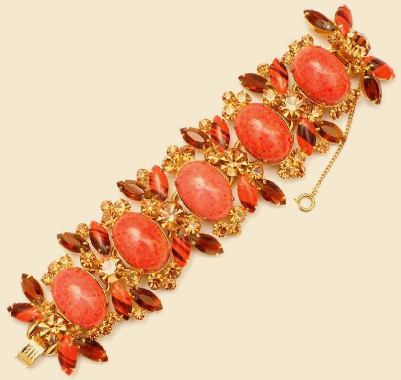 Front view of Orange Cabochons Spotted Bracelet 5 Link
