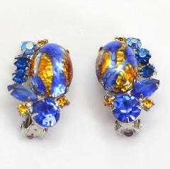 Blue Cabochons Multi-Color/Shaded Earrings Clip