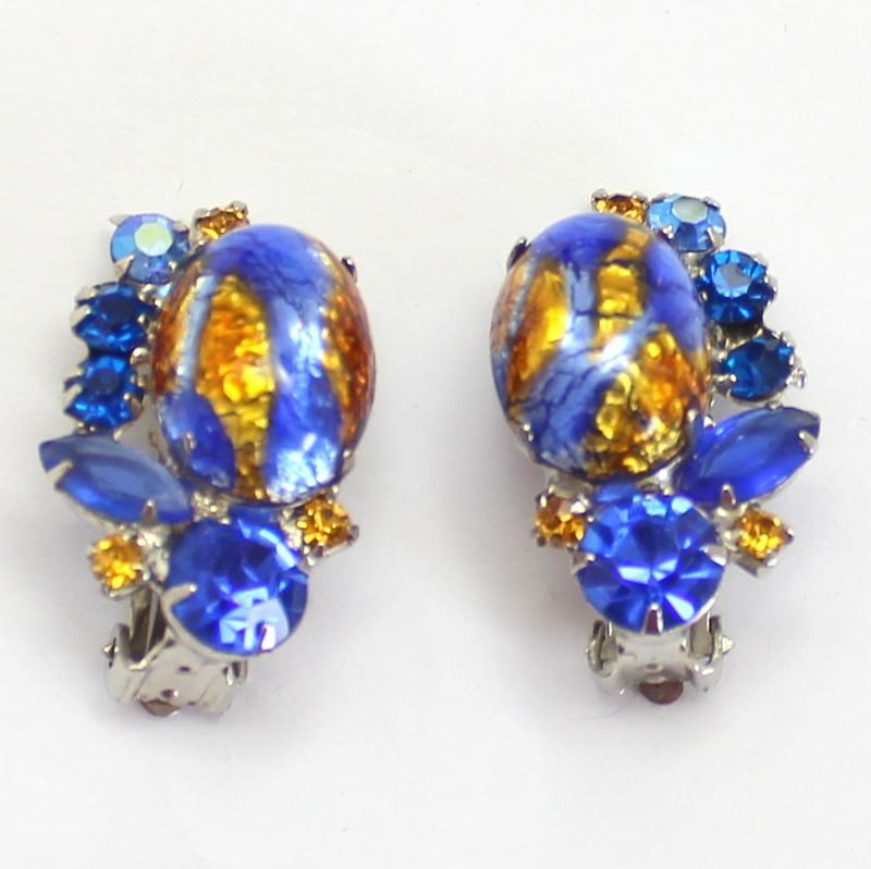 Front view of Blue Cabochons Multi-Color/Shaded Earrings Clip