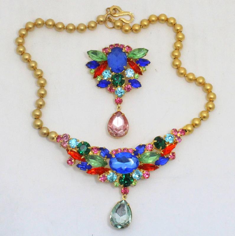 Front view of Multiple Colors Pear Necklace