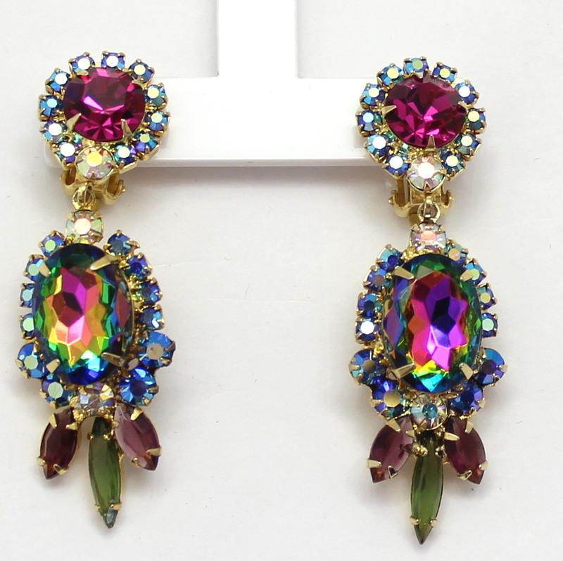 Front view of Purple (cardinal) Oval Multi-Color/Shaded Earrings Clip