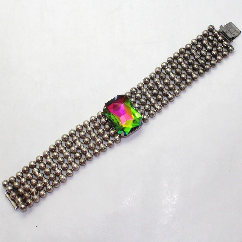 Front view of Emerald Cut Multi-Color/Shaded Bracelet Flat Push In