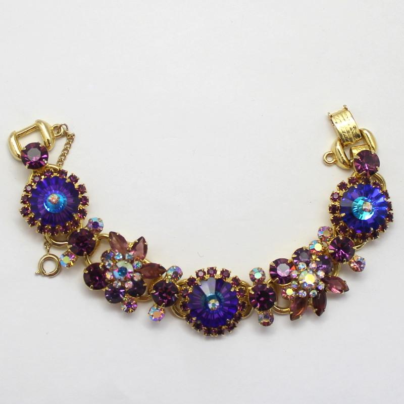 Front view of Purple (cardinal) Navettes Rivoli/Margarita Bracelet 5 Link