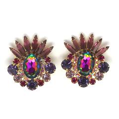 Multiple Colors Oval Multi-Color/Shaded Earrings Clip