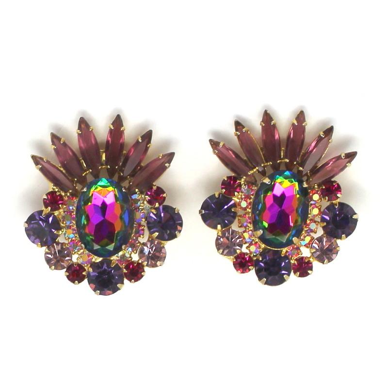 Front view of Multiple Colors Oval Multi-Color/Shaded Earrings Clip