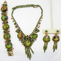 Green Navettes Rivoli/Margarita Earrings Clip