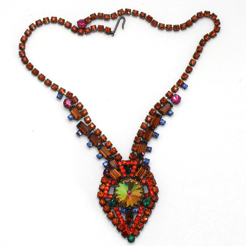 Front view of Orange Baguettes Rivoli/Margarita Necklace