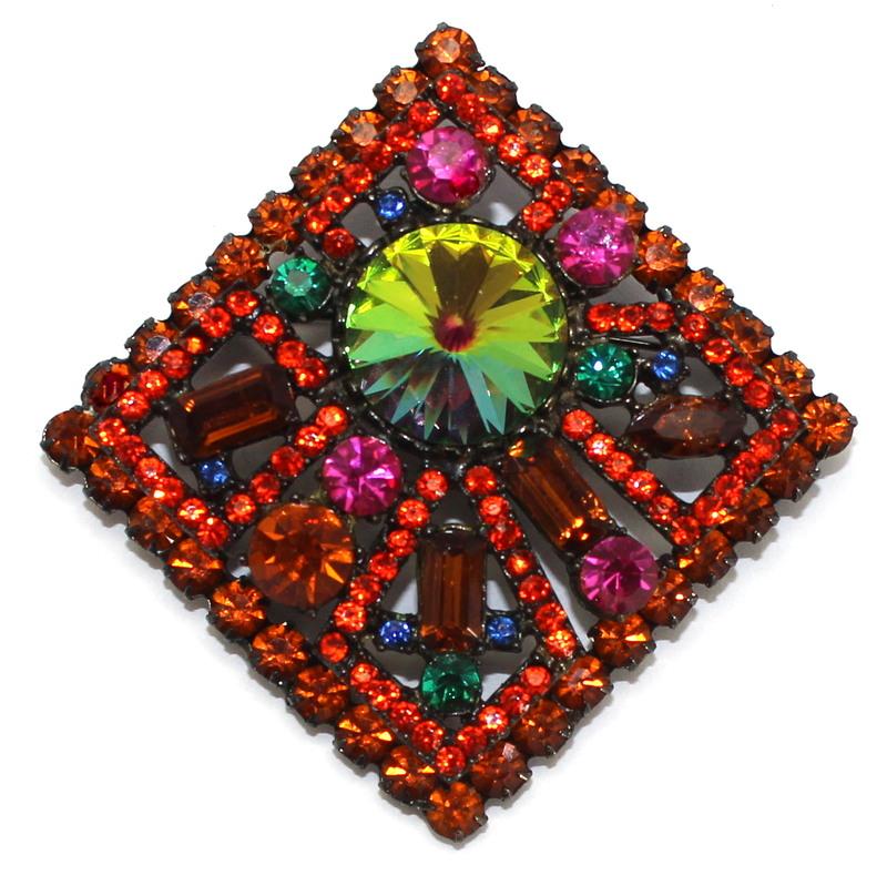 Front view of Orange Baguettes Rivoli/Margarita Brooch