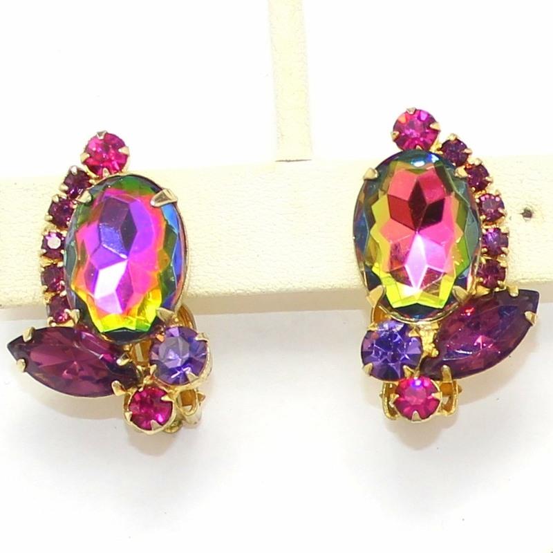 Front view of Purple (cardinal) Oval Multi-Color/Shaded Earrings Clip