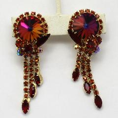 Red Navettes Rivoli/Margarita Earrings Clip