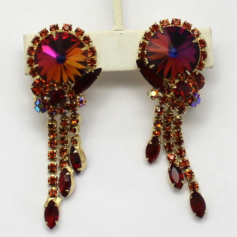 Front view of Red Navettes Rivoli/Margarita Earrings Clip