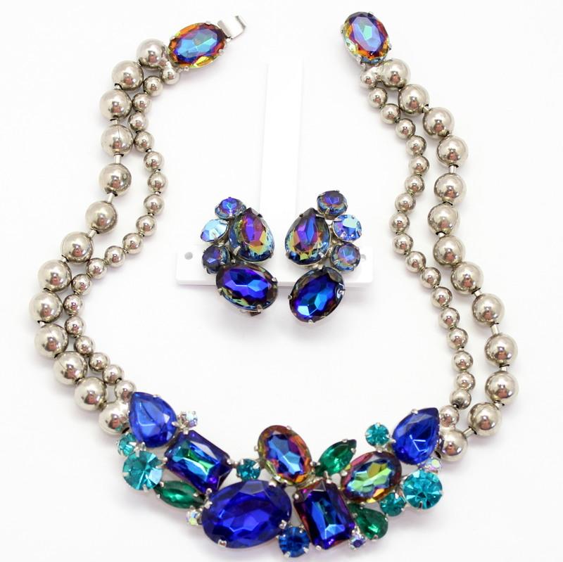 Front view of Blue Oval Multi-Color/Shaded Necklace