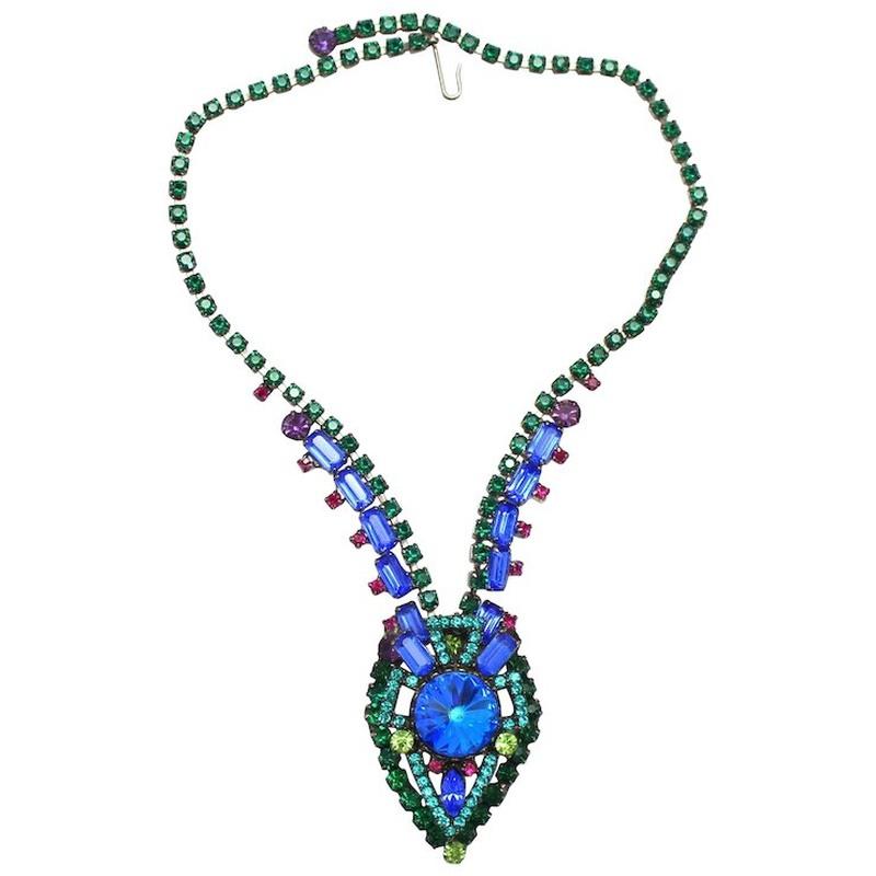 Front view of Blue Baguettes Rivoli/Margarita Necklace
