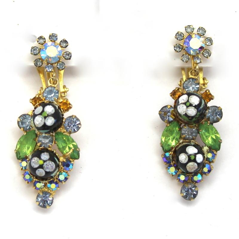 Front view of Blue Navettes Spotted Earrings Clip