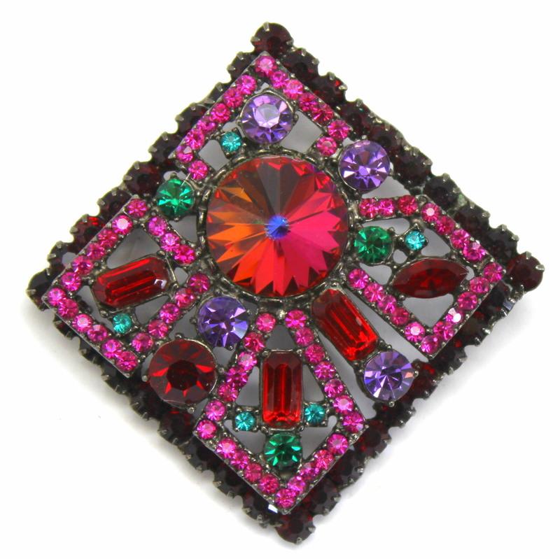 Front view of Red Baguettes Rivoli/Margarita Brooch