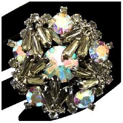 Gray (black Diamond) Pentagon Rivoli/Margarita Brooch