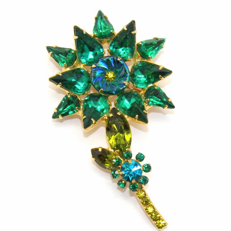 Front view of Green Pear Molded/Cut Brooch