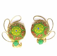 Green Cabochons Painted (hand/Transfer) Earrings Clip