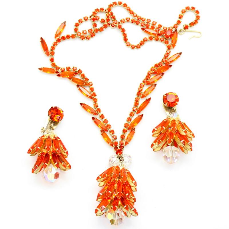 Front view of Orange Navettes Necklace