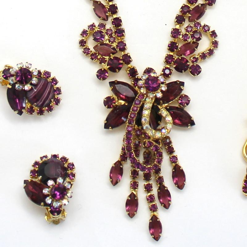 Front view of Purple (cardinal) Navettes Givre Necklace