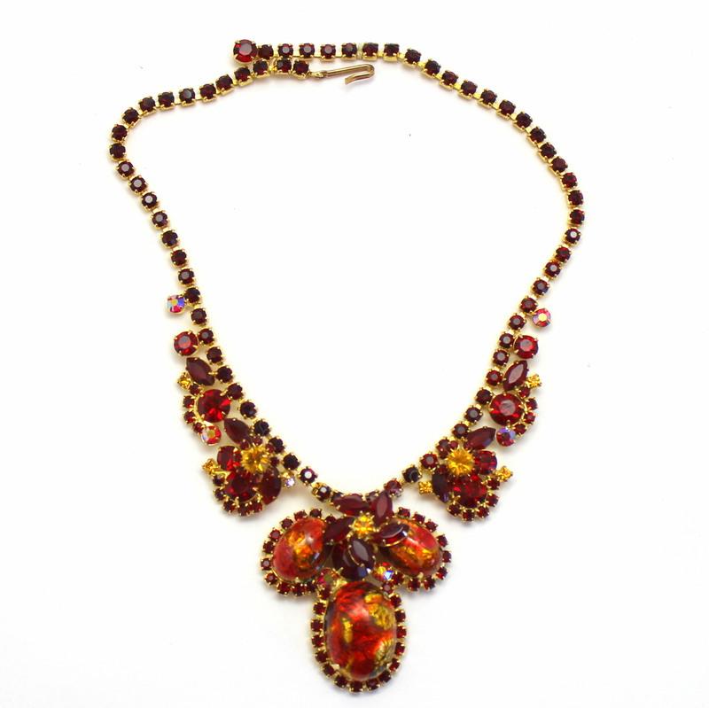 Front view of Red Cabochons Spotted Necklace