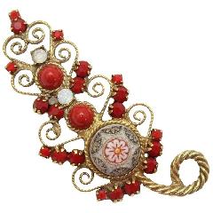 Red Cabochons Molded/Cut Brooch