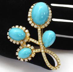 Turquoise Cabochons Plastic Brooch