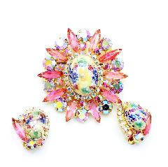Pink Cabochons Spotted Earrings Clip