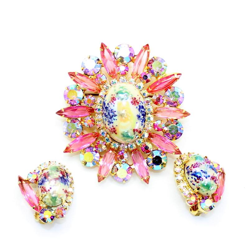 Front view of Pink Cabochons Spotted Earrings Clip