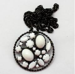 White (chalk Or Milk) Cabochons Pin Pendant