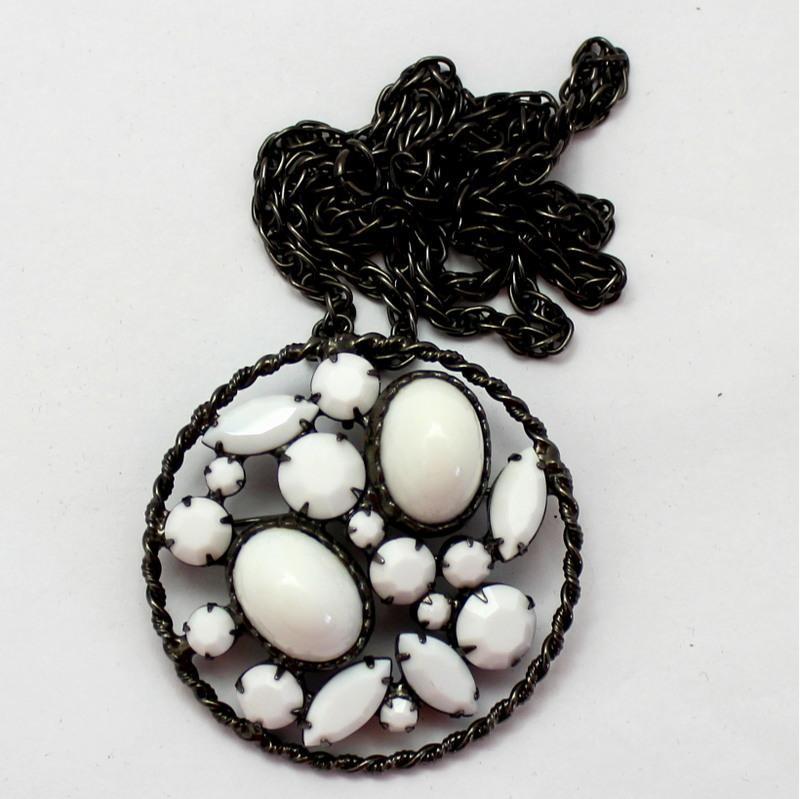 Front view of White (chalk Or Milk) Cabochons Pin Pendant