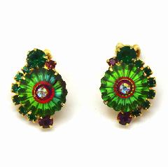 Green Chatons Only Rivoli/Margarita Earrings Clip