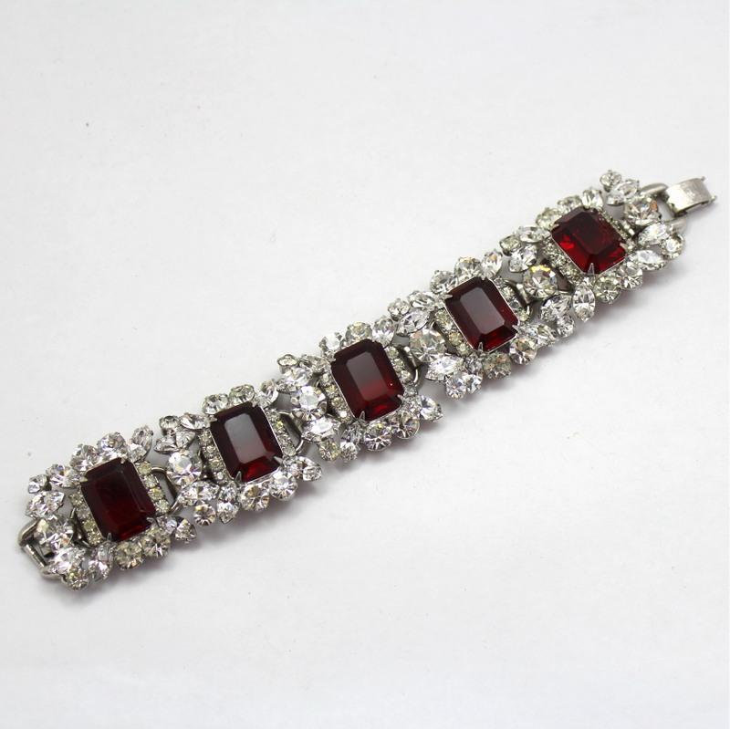 Front view of Red Emerald Cut Bracelet 5 Link