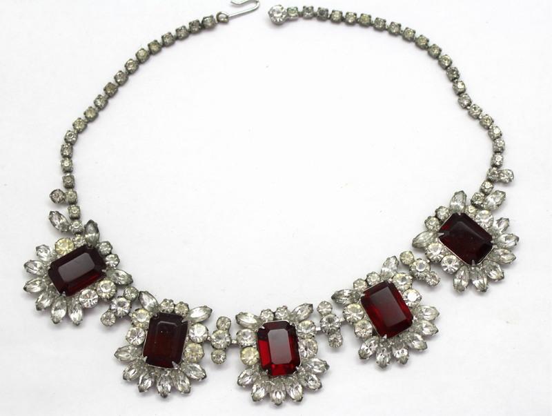 Front view of Red Emerald Cut Necklace