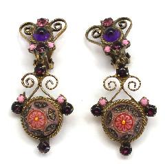 Pink Cabochons Molded/Cut Earrings Clip