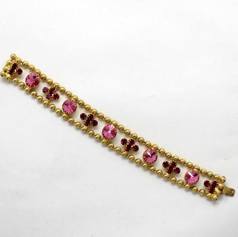 Front view of Pink Chatons Only Rivoli/Margarita Bracelet Flat Push In