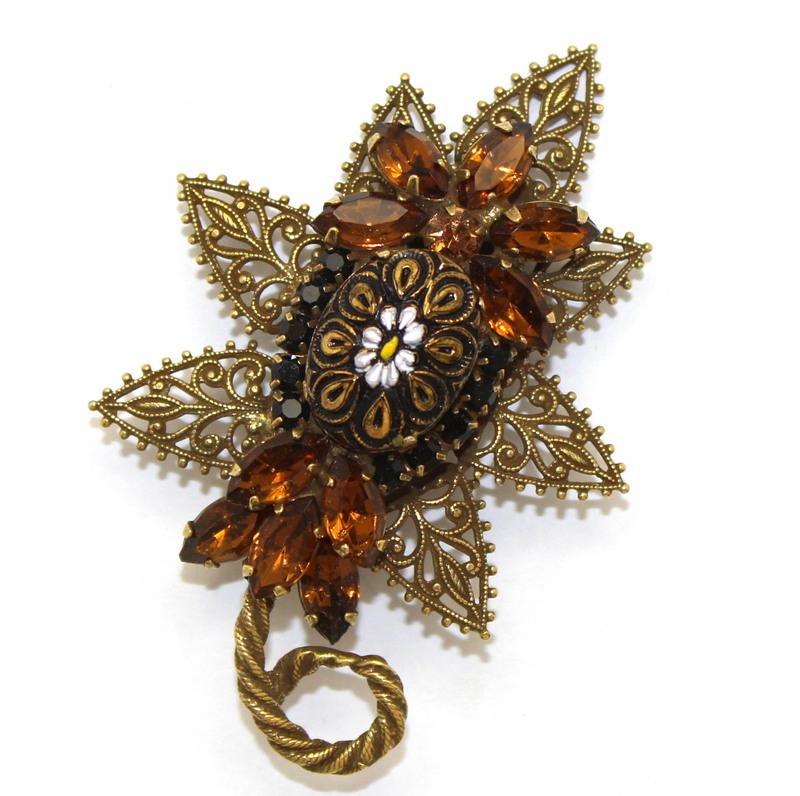Front view of Topaz Cabochons Painted (hand/Transfer) Brooch