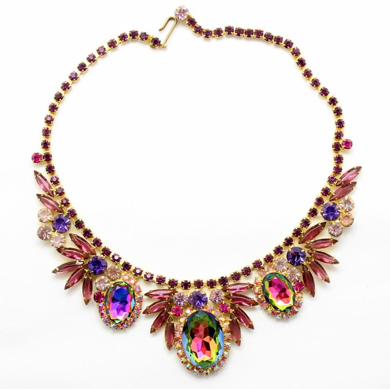 Front view of Purple (cardinal) Oval Multi-Color/Shaded Necklace