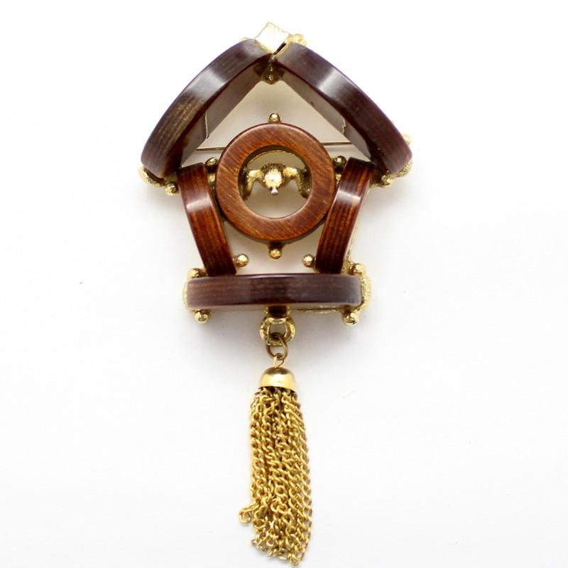 Front view of Chatons Only Wood Brooch