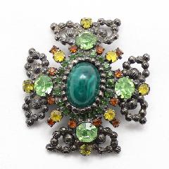 Green Cabochons Plastic Brooch