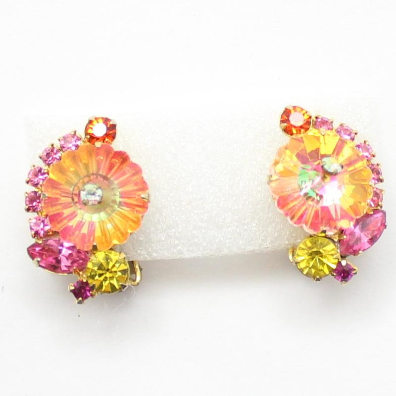 Front view of Pink Navettes Rivoli/Margarita Earrings Clip