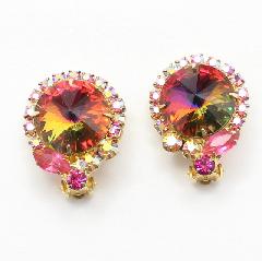 Pink Navettes Rivoli/Margarita Earrings Clip