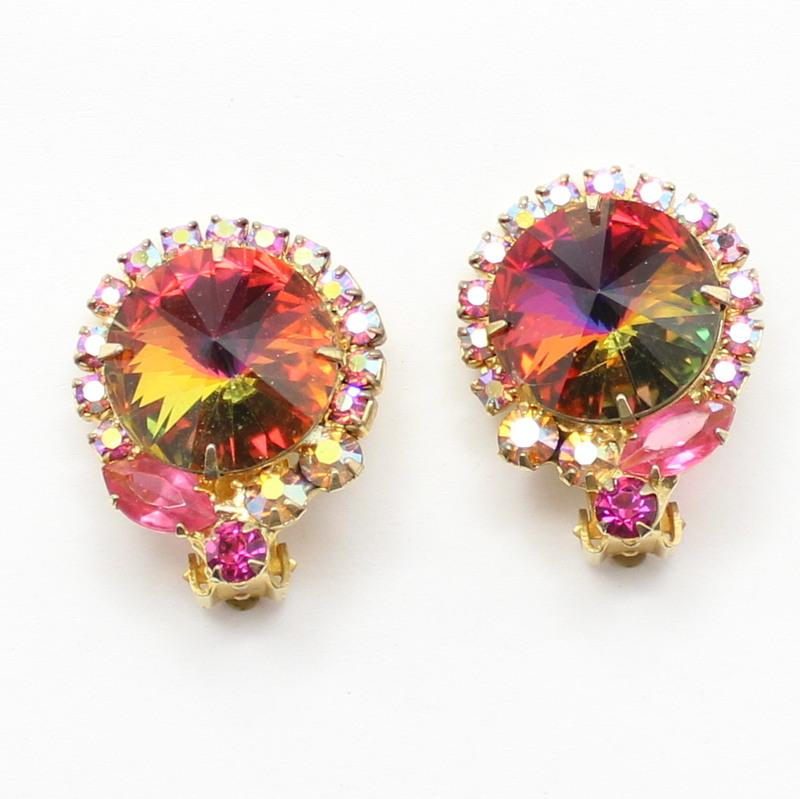 Front view of Pink Navettes Rivoli/Margarita Earrings Clip