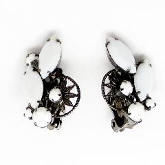 White (chalk Or Milk) Navettes Earrings Clip