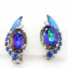Blue Oval Multi-Color/Shaded Earrings Clip