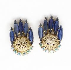 Blue Navettes Earrings Clip