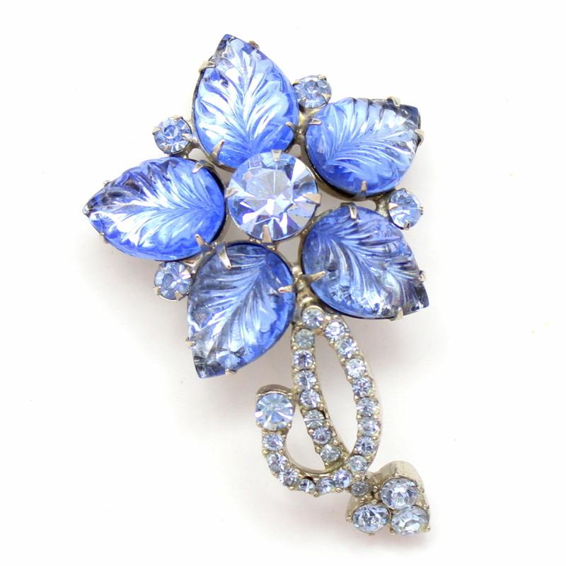 Front view of Blue Leaf Molded/Cut Brooch