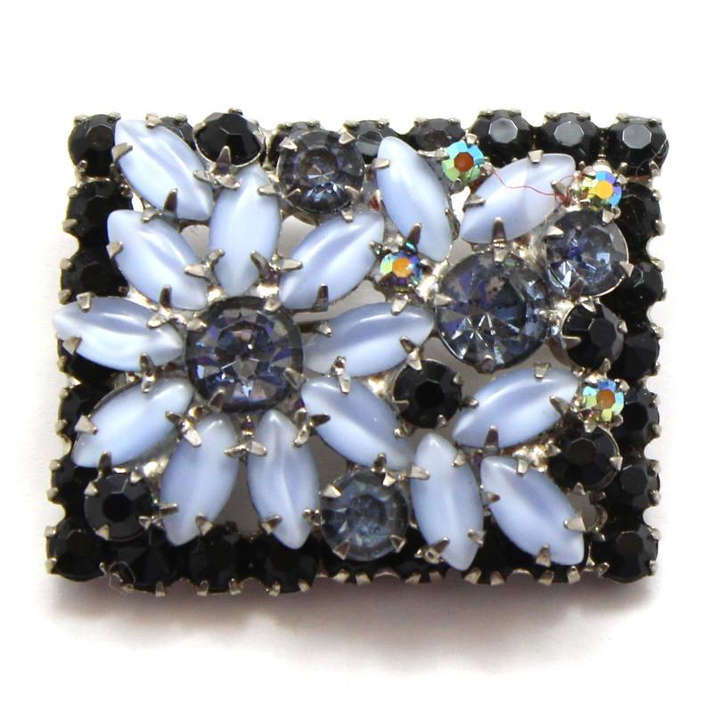 Front view of Blue Navettes Frosted Brooch