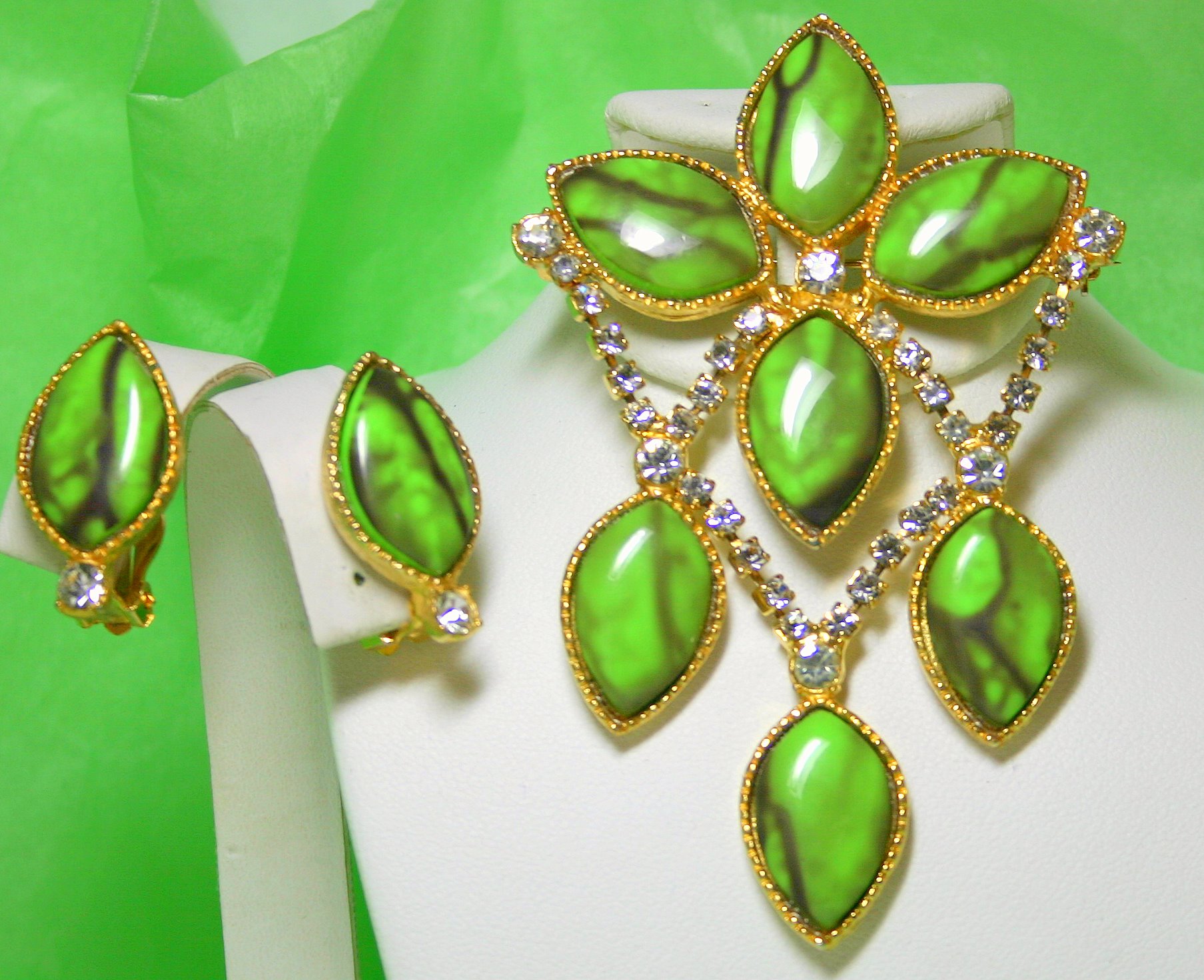 Front view of Green Navettes Plastic Earrings Clip
